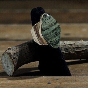 DTR Jay King Sterling Silver Green Dragon Mountain Stone Statement Ring SZ 5.25